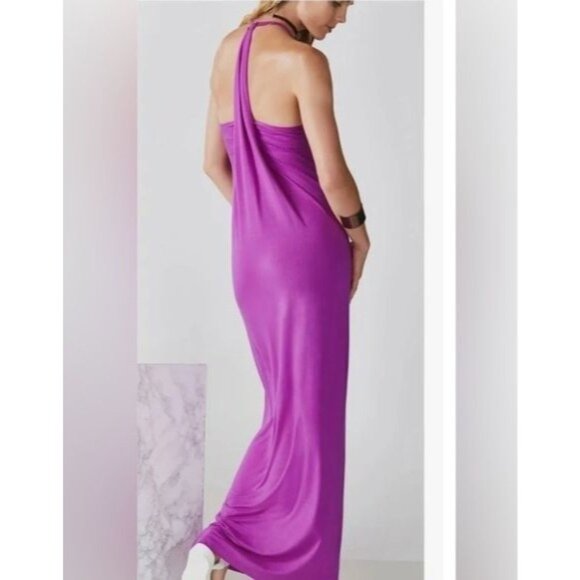 Fabletics Womens Magenta Halter Maxi Dress Medium - Picture 3 of 7
